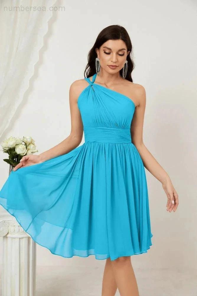 ZapDress Women Chiffon Short One Shoulder Bridesmaid Dress Formal Dresses for Party Homecoming 2804 (ZD16948)