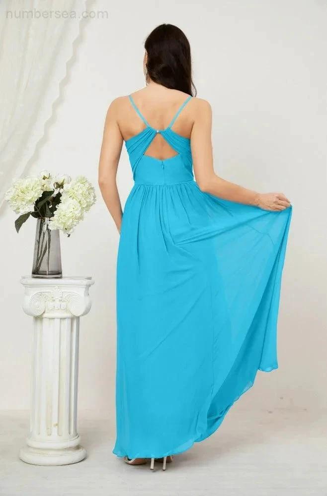 ZapDress Neck Bridesmaid Dresses Chiffon Long Spaghetti A-line Formal Prom Gown for Wedding Party Evening 2801 (ZD16961)