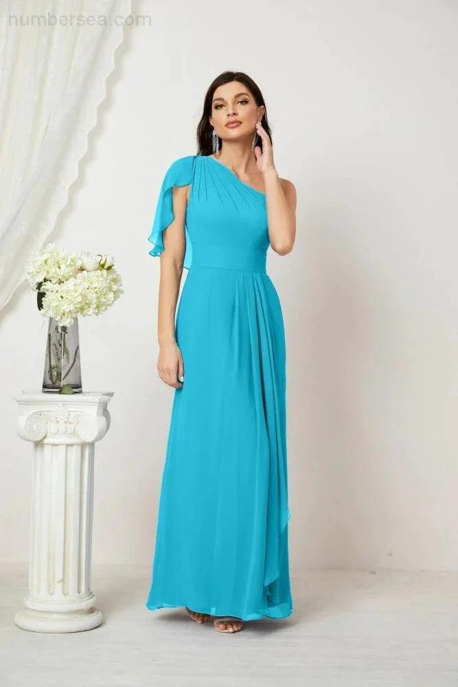 ZapDress Chiffon Ruffled One Shoulder Long Bridesmaid Dresses A-line Formal Evening Gown Side Split 2809 (ZD17049)