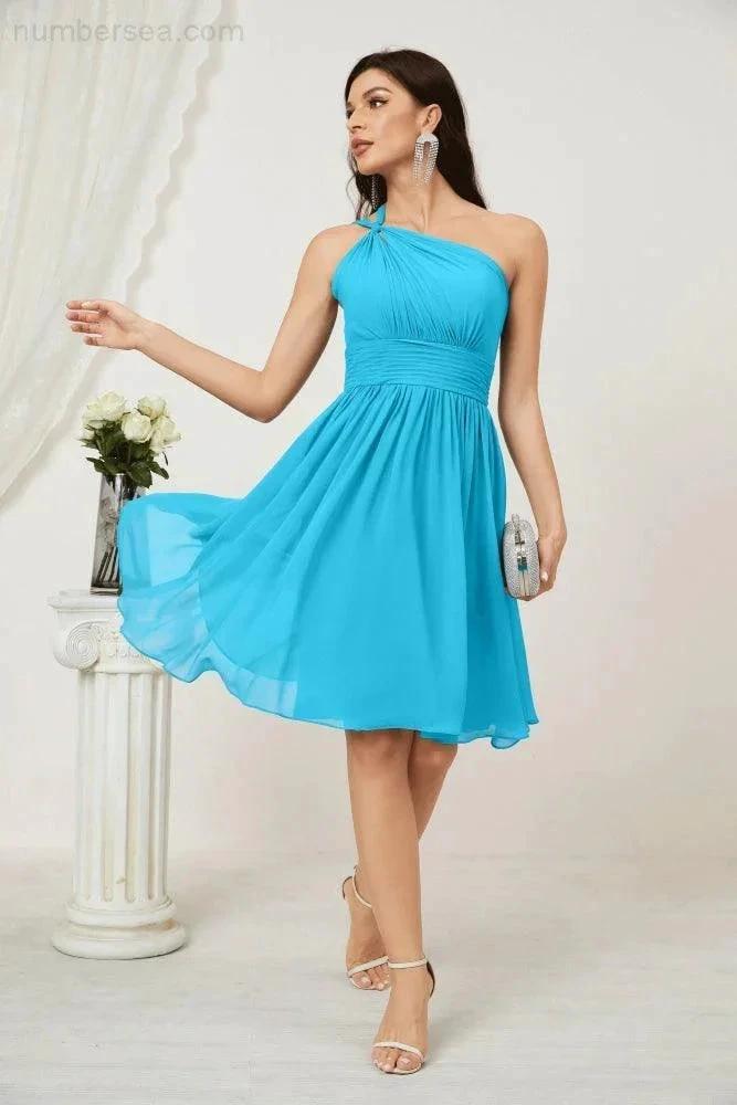ZapDress Women Chiffon Short One Shoulder Bridesmaid Dress Formal Dresses for Party Homecoming 2804 (ZD16948)