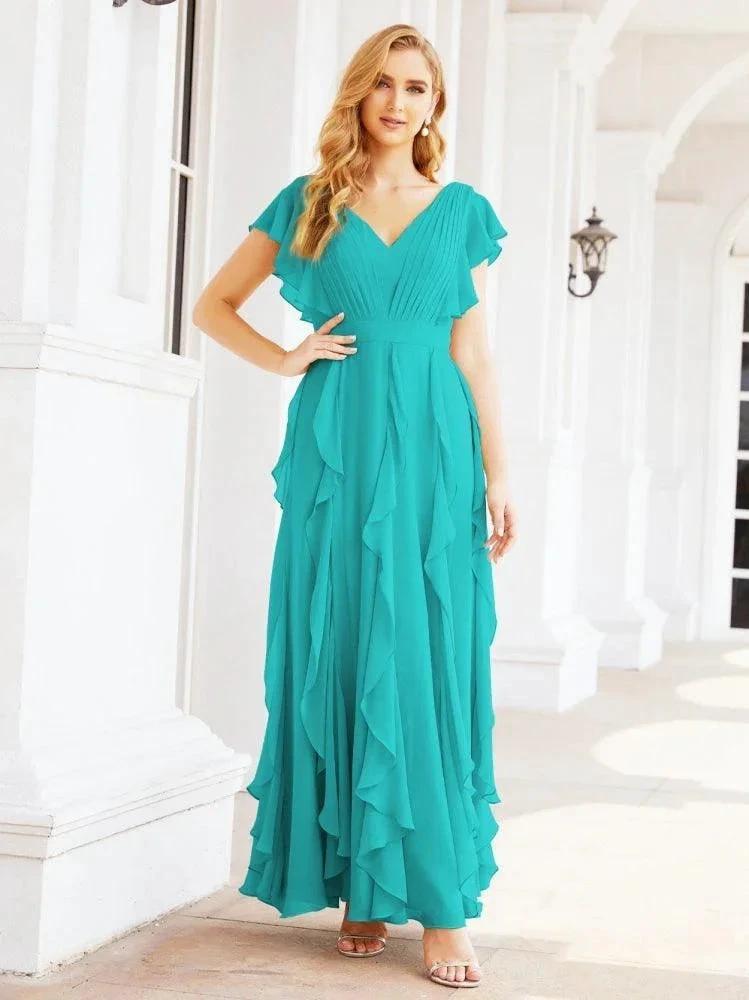 Ruffled Bridesmaid Dresses with Sleeves Long Formal Party Dress 28041 by numbersea