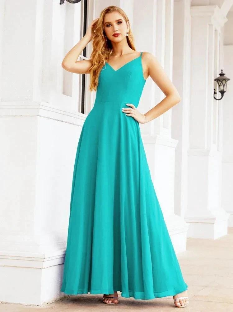 Numbersea Spaghetti Strap Bridesmaid Dresses V Neck Butterfly Back Fromal Evening Party Prom Gown 28036 by numbersea