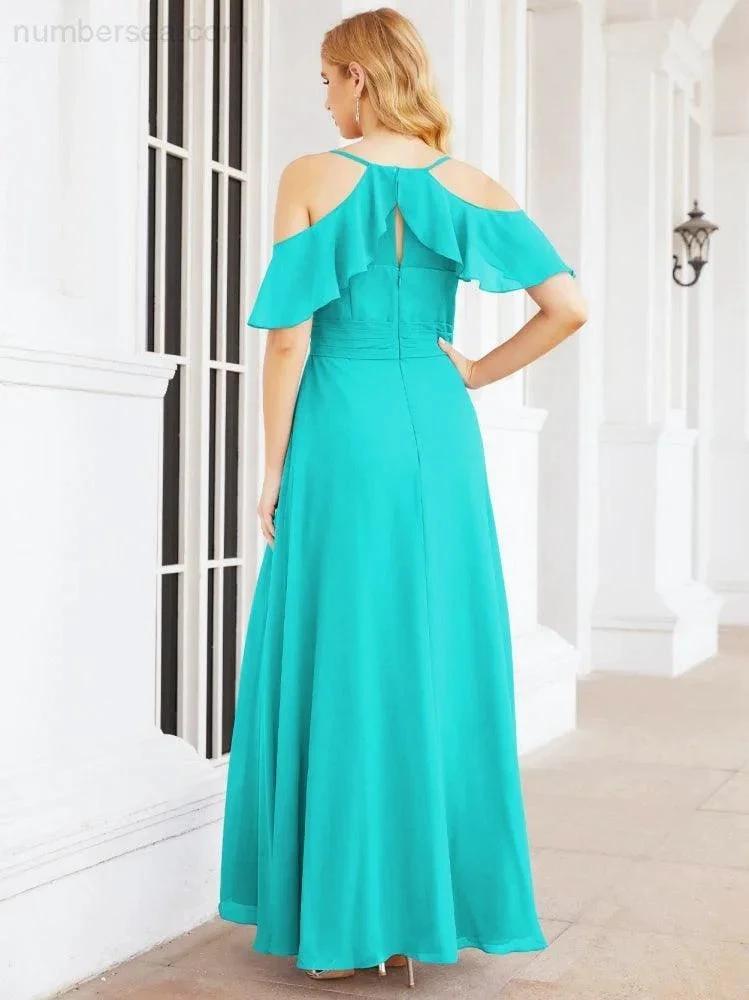 ZapDress Cold Shoulder Long Bridesmaid Dresses Side Slit Formal Prom Gowns Party Wedding 28070 (ZD16993)