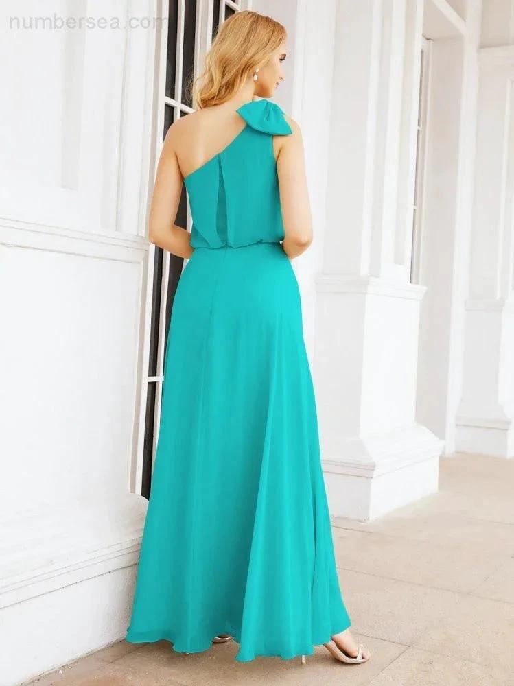 ZapDress Chiffon Ruffled One Shoulder Sleeveless Long Bride Dresses A-line Formal Evening Gown Side Split 28057 (ZD17041)