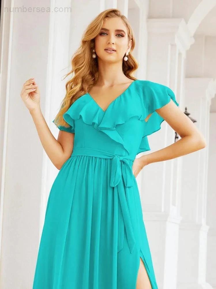 Bridesmaid Dresses with Flutter Sleeves Formal Evening Party Prom Gowns 28044 (ZD17033)