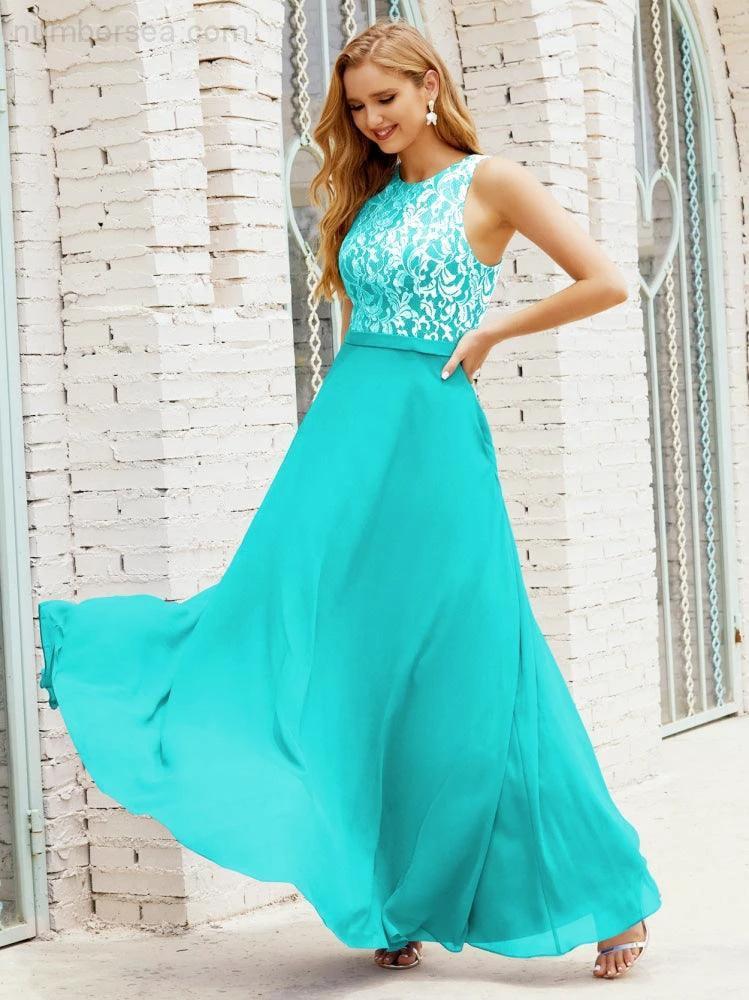 Lace Bridesmaid Dress Floor Length Evening Gowns with Pockets 28017 (ZD16964)