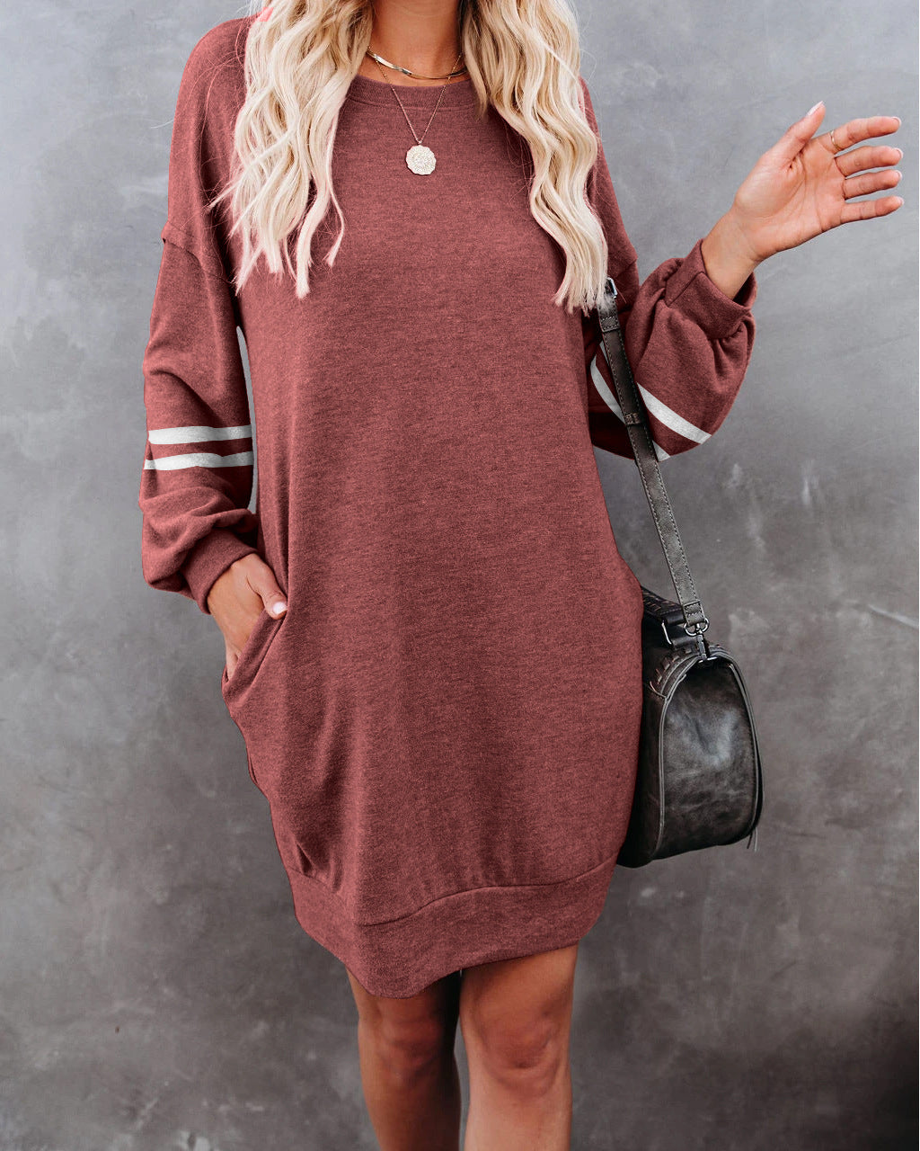Randy Pocketed Long Sleeve Knit Dress Marsala FINAL