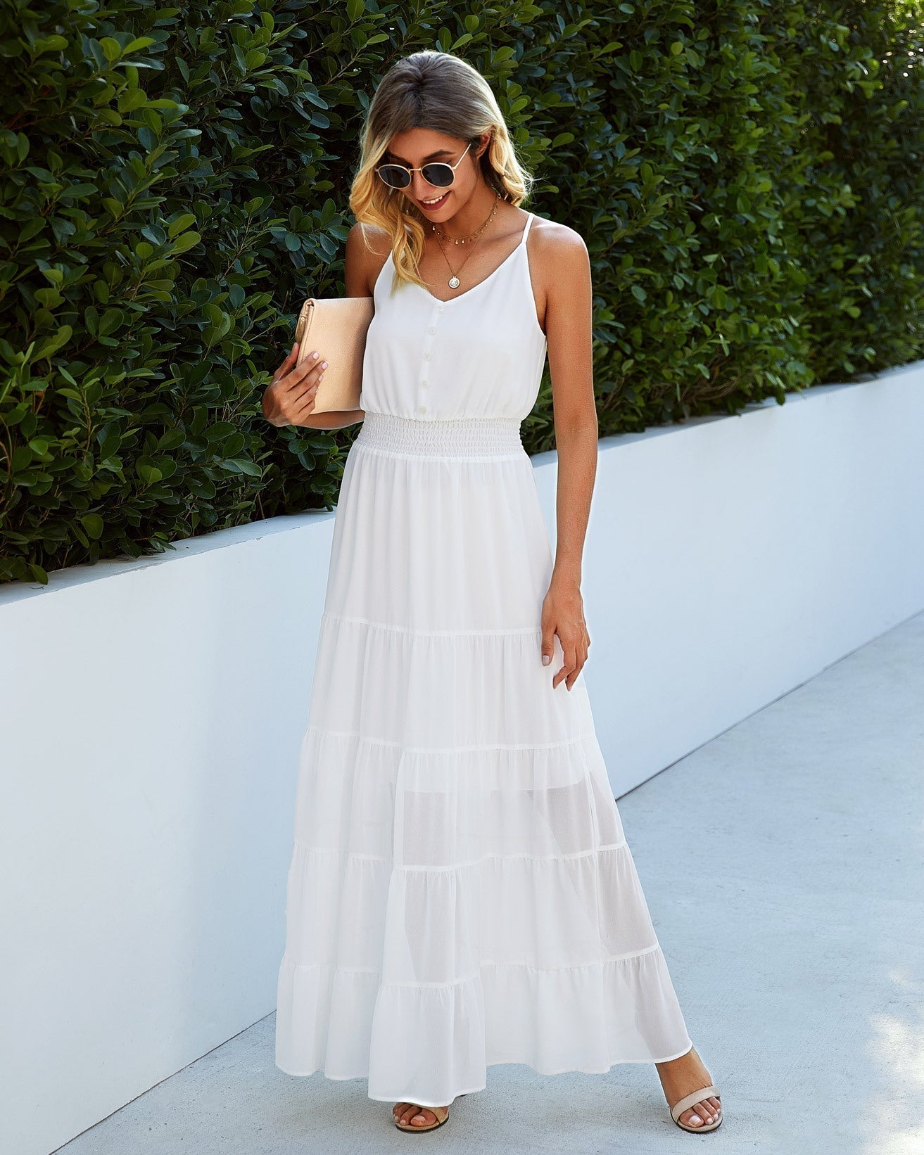 Remembered Always Swiss Dot Peplum Maxi Dress White FINAL