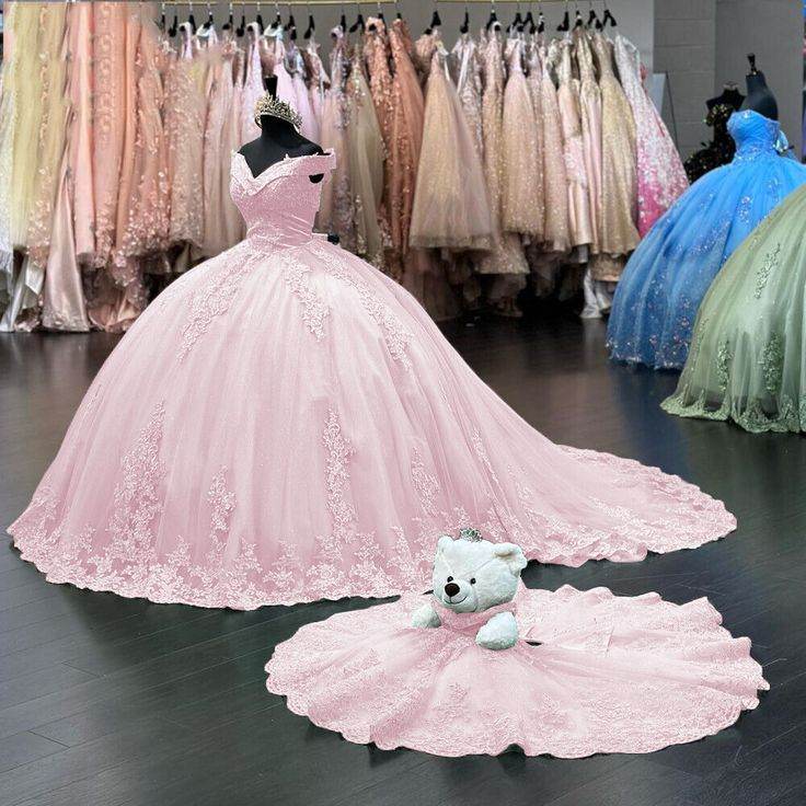 Off Shoulder Pink Sweet 16 Quinceanera Dresses Lace Birthday Ball Gown - VelvetHem