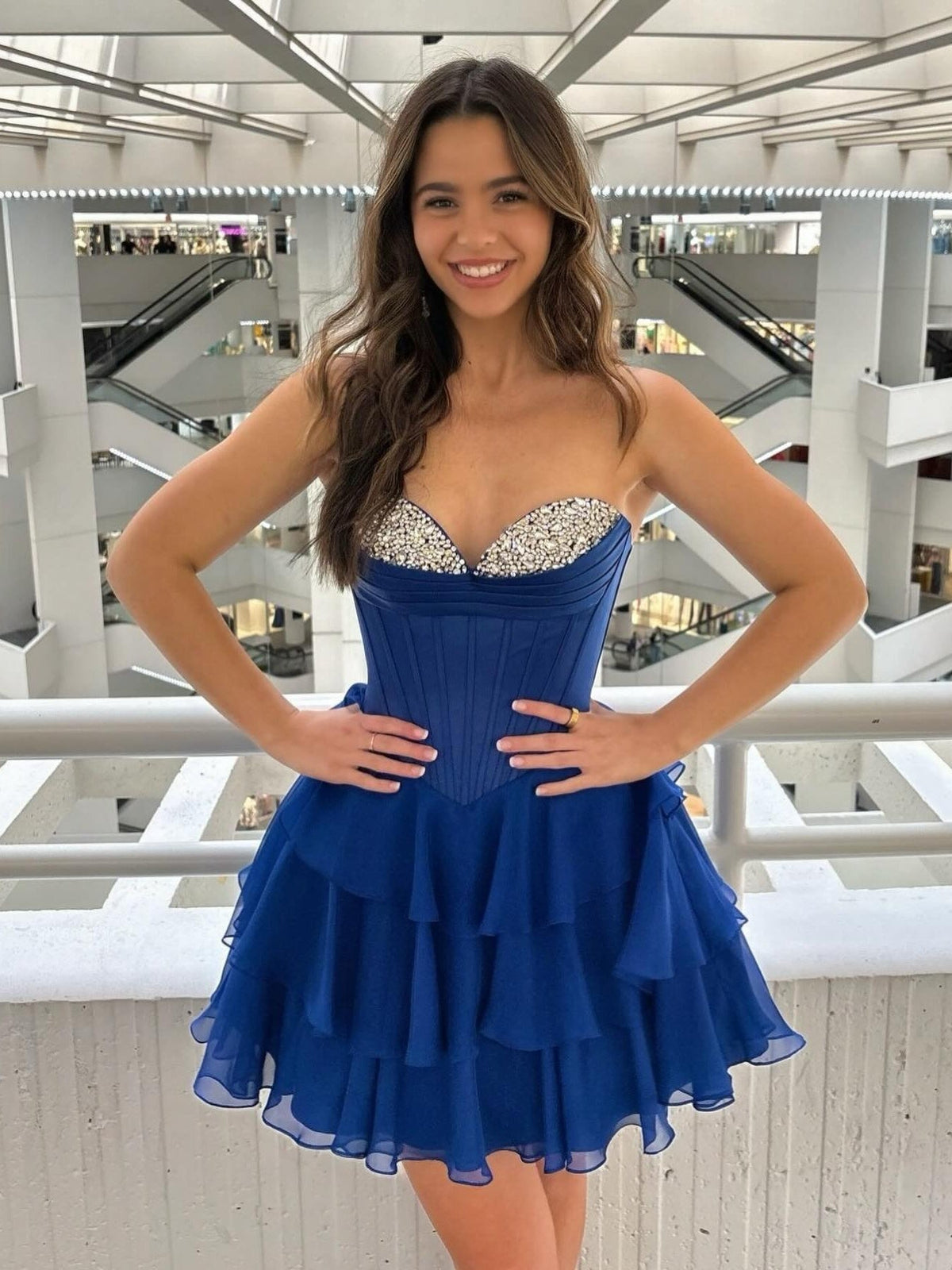 Cute A Line Sweetheart Navy Corset Homecoming Dress with Beading