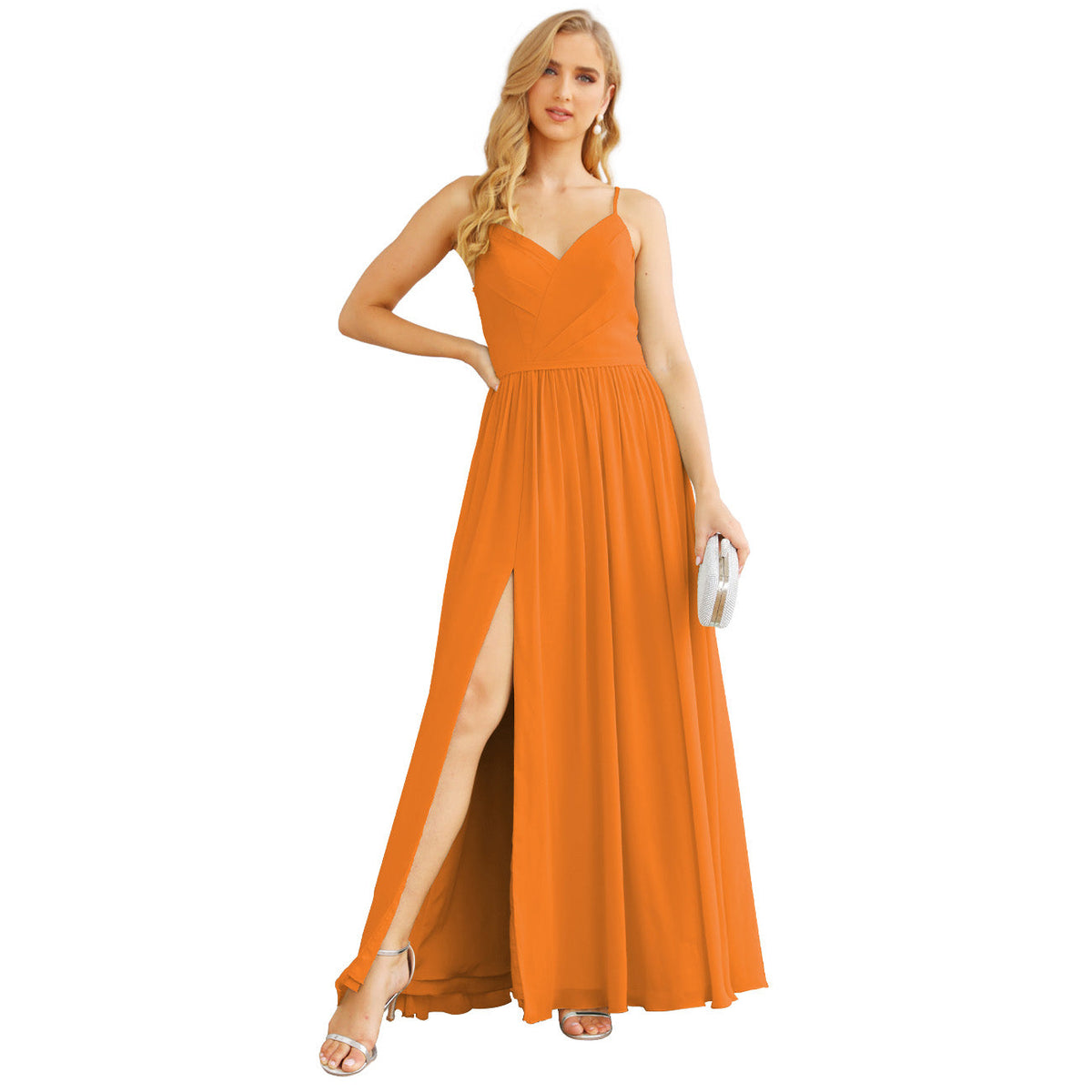 Spaghetti Strap Bridesmaid Dresses for Women Chiffon Long Formal Party Prom Gowns