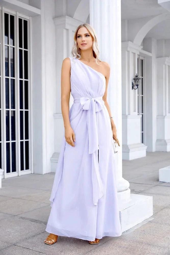 Ladies Chiffon One Shoulder Bridesmaid Evening Dress Wedding Party Evening Dress 28133 by numbersea