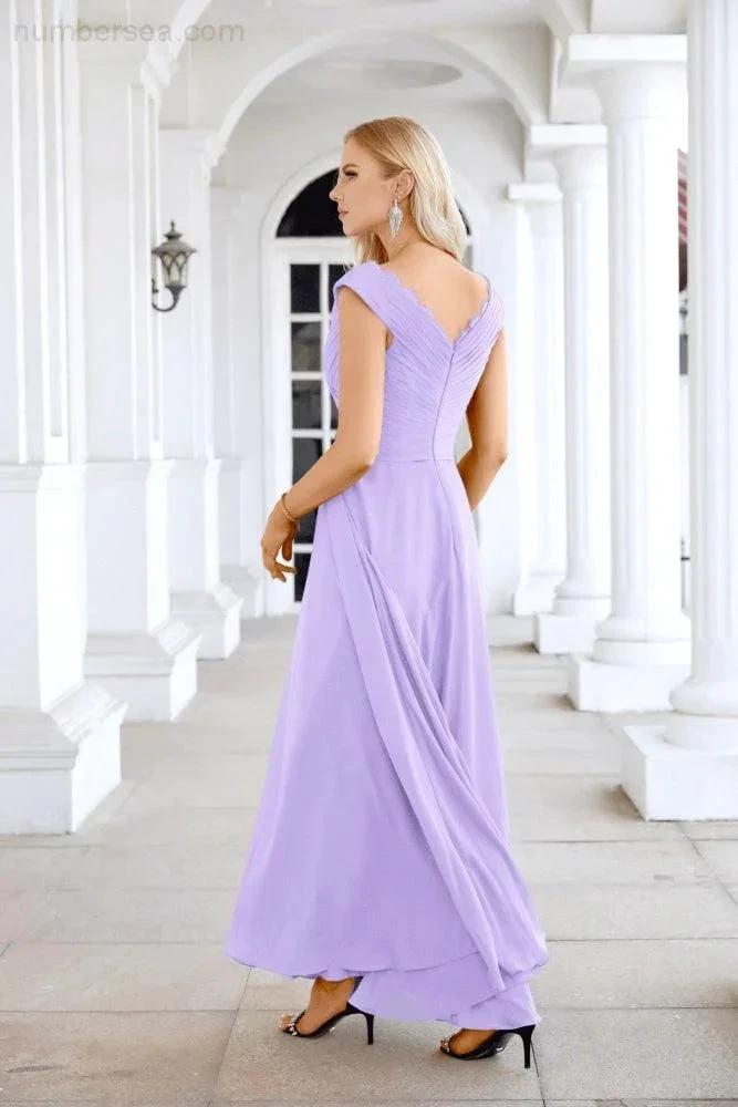 Ladies Chiffon V Neck Sleeveless Floor Length Bridesmaid Evening Dress Wedding Party Evening Dress 28126 (ZD16989)