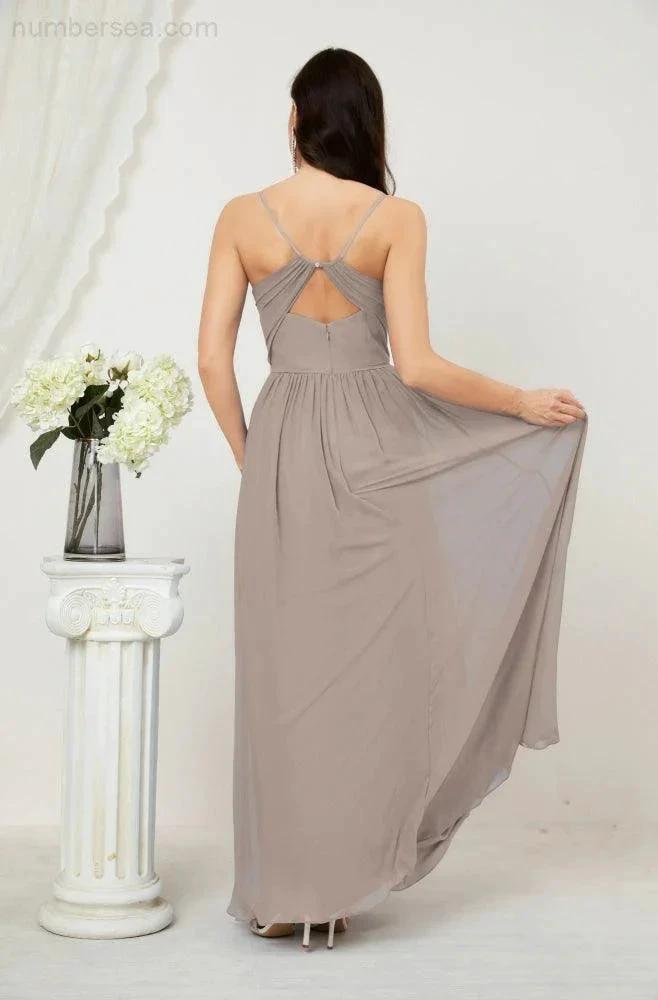 ZapDress Neck Bridesmaid Dresses Chiffon Long Spaghetti A-line Formal Prom Gown for Wedding Party Evening 2801 (ZD16961)