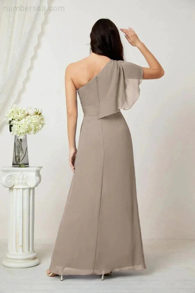 ZapDress Chiffon Ruffled One Shoulder Long Bridesmaid Dresses A-line Formal Evening Gown Side Split 2809 (ZD17049)