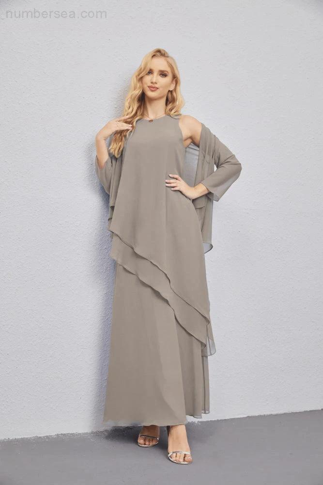 Mother of Bride Dresses with Open Front Lightweight Cardigan Formal Prom Gown 28081 (ZD16990)