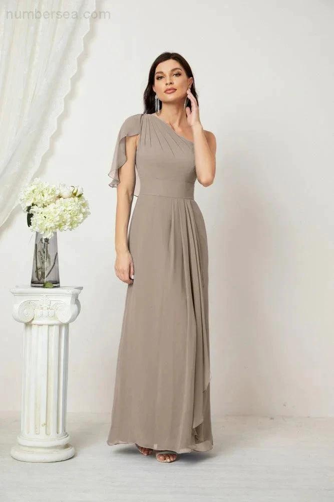 ZapDress Chiffon Ruffled One Shoulder Long Bridesmaid Dresses A-line Formal Evening Gown Side Split 2809 (ZD17049)