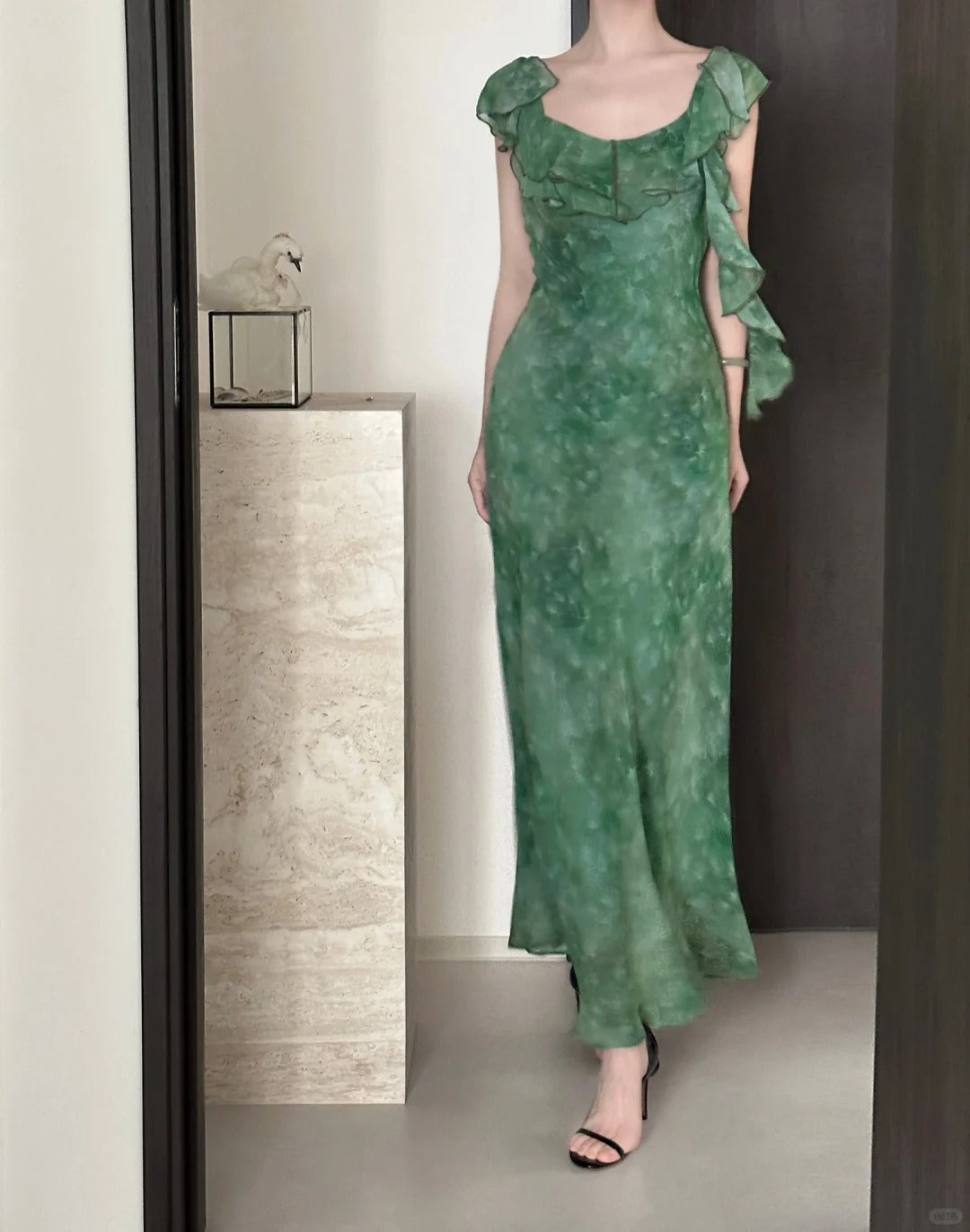 Elegant Dark Green Mermaid Ruffled Chiffon Long Prom Dress Evening Dress - VelvetHem
