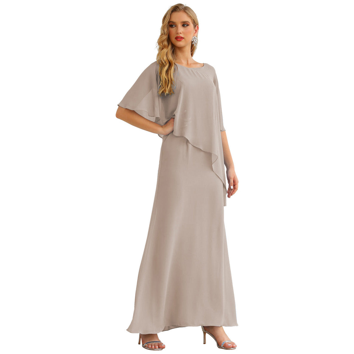 Sunnderly Chiffon Plus Size Mother of The Bride Dresses Formal Prom Gown Ruffle Cape