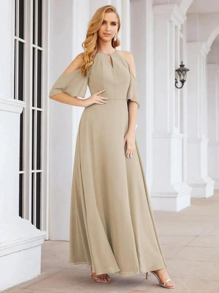 Numbersea Cold Shoulder Bridesmaid Dresses A-Line Long Formal Evening Gowns 28074 by numbersea