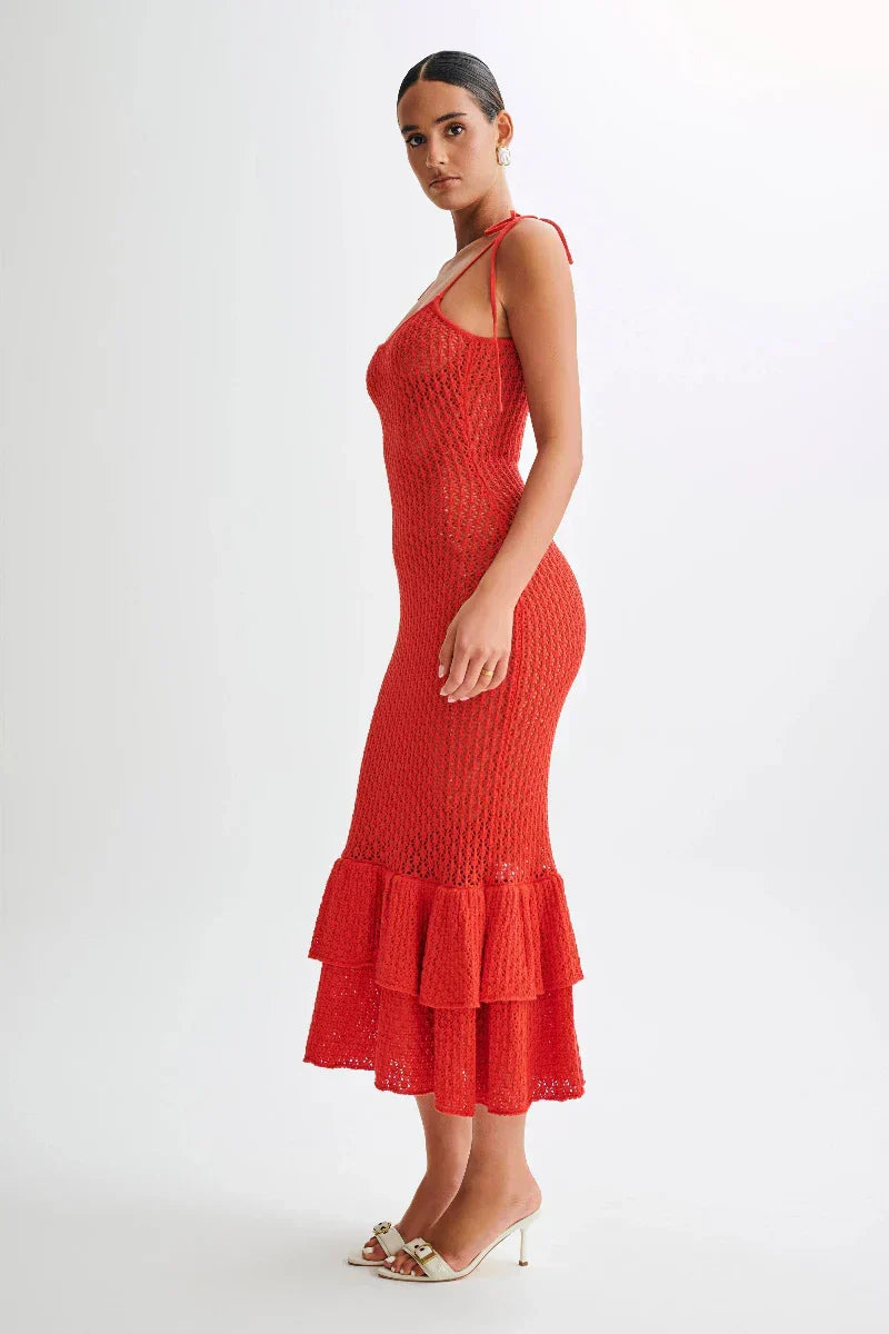 Valencia Rouge Knitted Fishtail Midi Dress