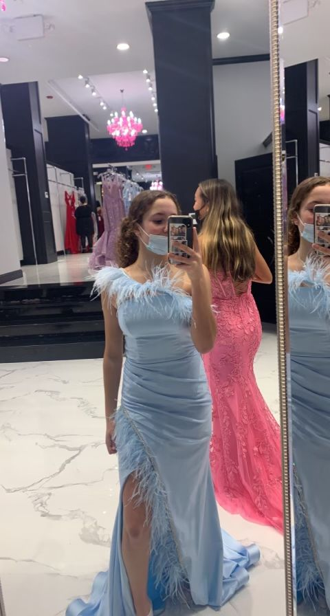 Elegant Blue One Shoulder Sheath Evening Dress - VelvetHem