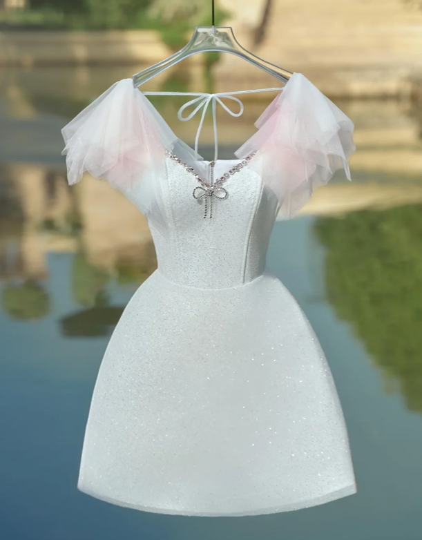 Cute White Sequin Sheath Short Birthday Dress Homecoming Dress - VelvetHem