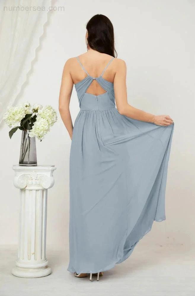 ZapDress Neck Bridesmaid Dresses Chiffon Long Spaghetti A-line Formal Prom Gown for Wedding Party Evening 2801 (ZD16961)