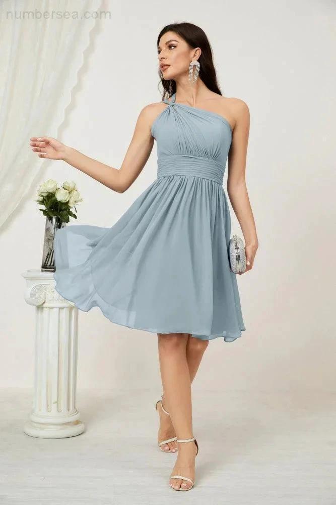 ZapDress Women Chiffon Short One Shoulder Bridesmaid Dress Formal Dresses for Party Homecoming 2804 (ZD16948)