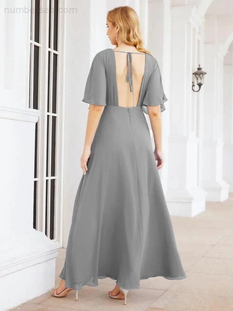 ZapDress V-Neck Bridesmaid Dress Chiffon Long Open Back Formal Dresses for Women Party Evening 28067 (ZD17046)