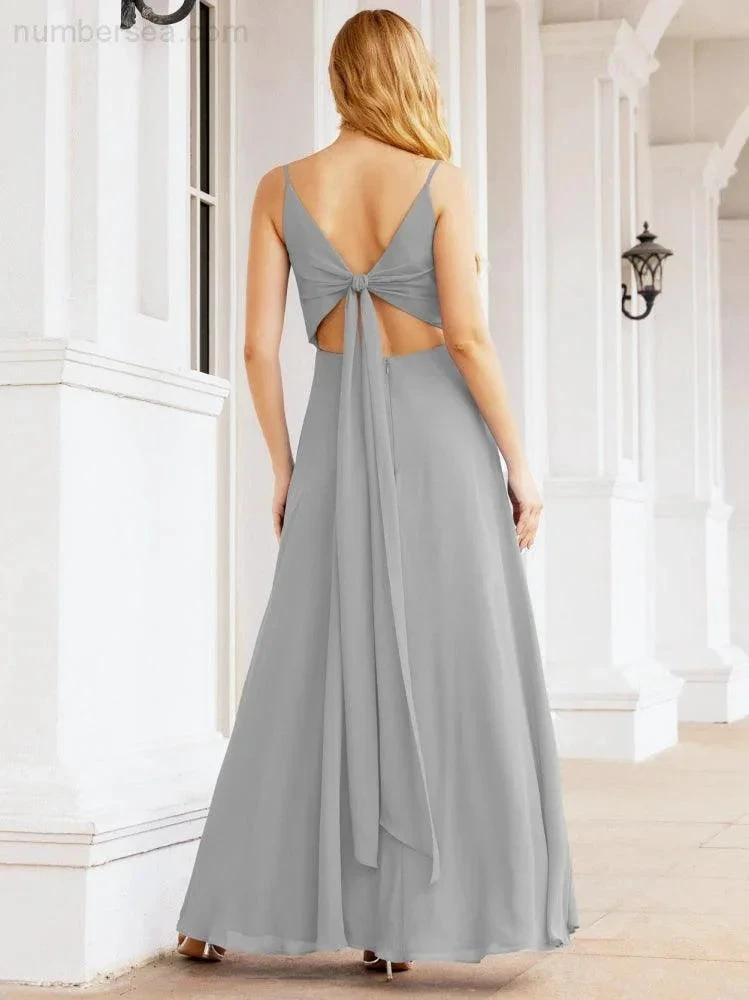 ZapDress Spaghetti Strap Bridesmaid Dresses V Neck Butterfly Back Fromal Evening Party Prom Gown 28036 (ZD17001)