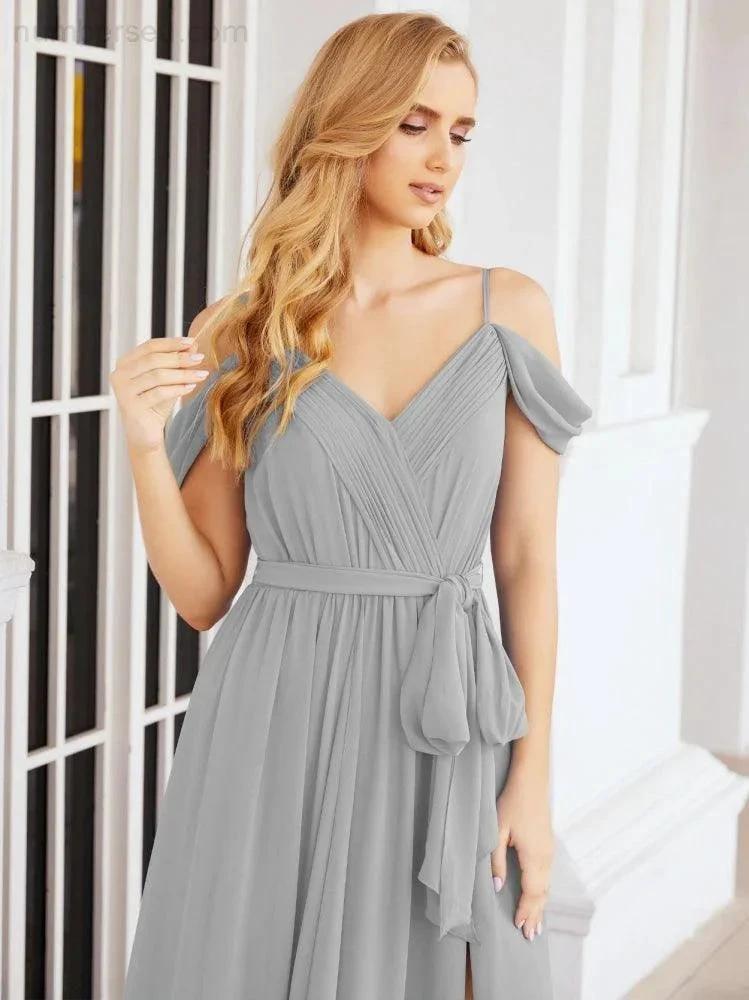 ZapDress Off The Shoulder Chiffon Bridesmaid Dress Long Formal Graduation Gown with Cowl Back 28069 (ZD17004)
