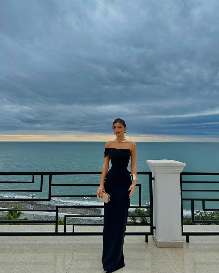 Black One Shoulder Long Sheath Evening Dress Strapless Party Prom Dress Y7559 - VelvetHem