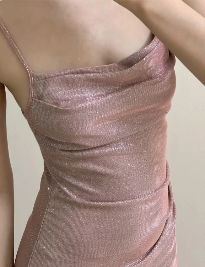 Elegant Pink Mermaid Spaghetti Strap Glittery Long Prom Dress Evening Dress Bridesmaid Dress