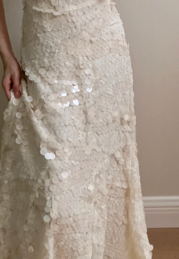 Chic Ivory Fitted Spaghetti Strap Sequined Long Prom Dress Evening Dress Bridesmaid Dress - View 2 | VelvetHem