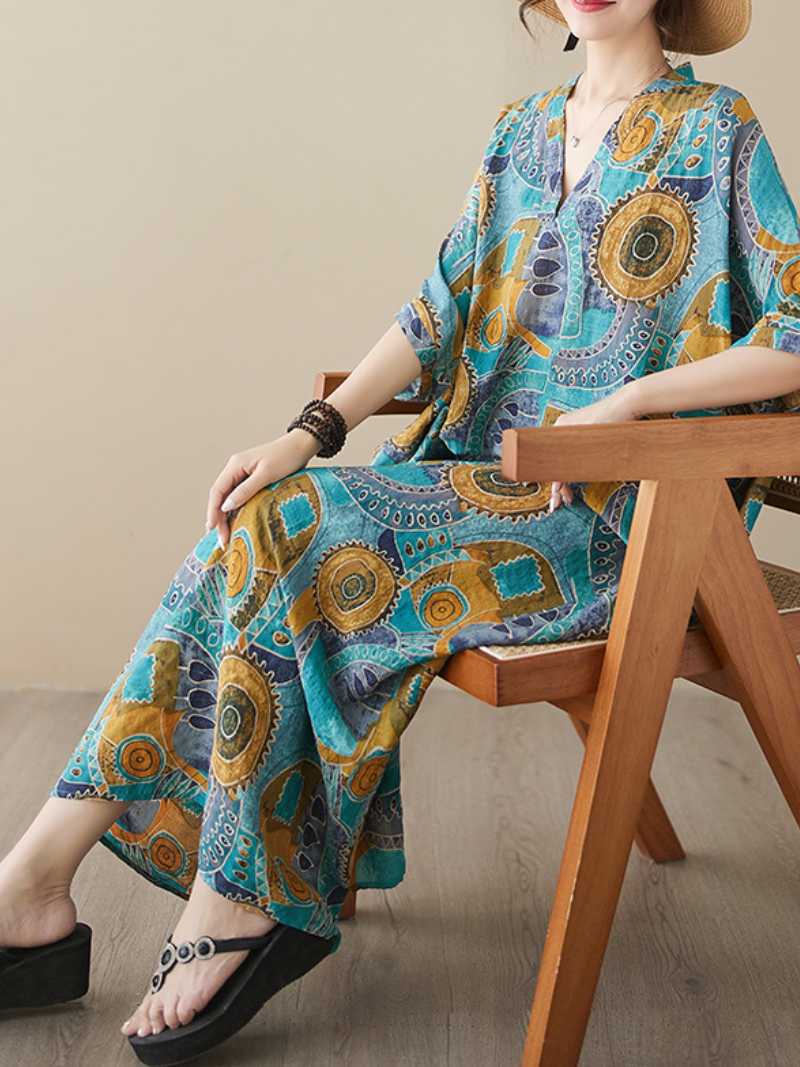 Game Of Love V-neck Short Sleeves Kaftan Dress