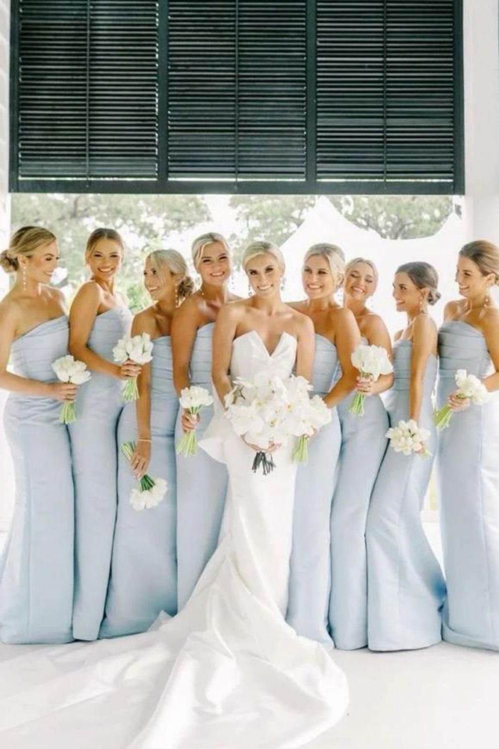 Elegant Mermaid Strapless Blue Long Bridesmaid Dress with Ruched - VelvetHem