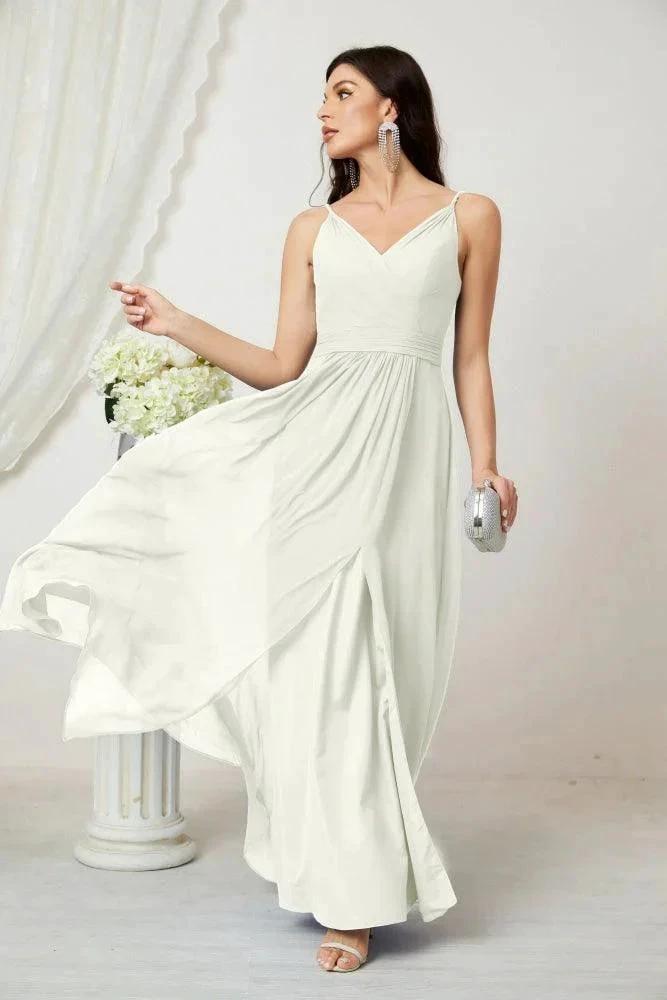 Numbersea Chiffon V-Neck Bridesmaid Dress Spaghetti Strap Long Formal Party Prom Gowns with Slit 28010 by numbersea