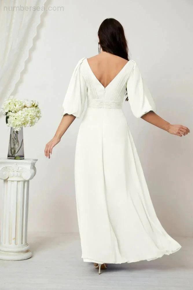 ZapDress Formal Prom Gown Women V-Neck Chiffon Bridesmaid Dresses Long Bishop Sleeve Party Dress 2807 (ZD17027)
