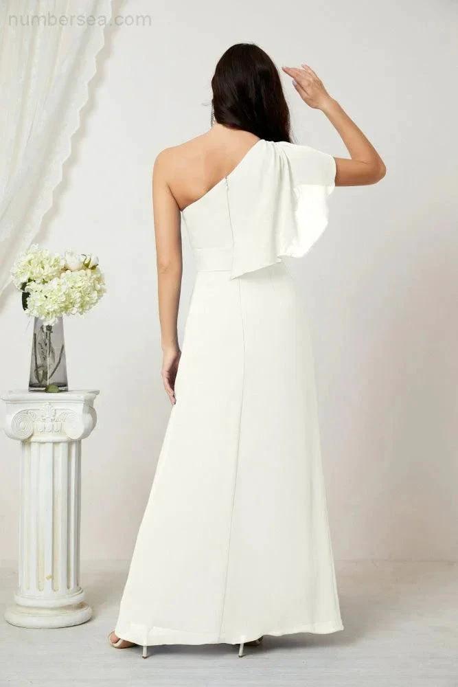 ZapDress Chiffon Ruffled One Shoulder Long Bridesmaid Dresses A-line Formal Evening Gown Side Split 2809 (ZD17049)
