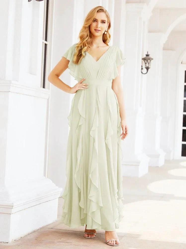 Ruffled Bridesmaid Dresses with Sleeves Long Formal Party Dress 28041 by numbersea