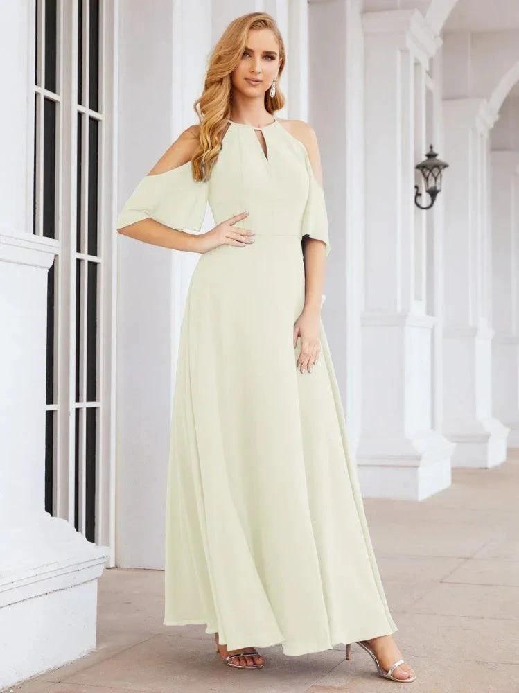 Numbersea Cold Shoulder Bridesmaid Dresses A-Line Long Formal Evening Gowns 28074 by numbersea