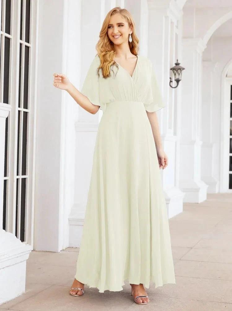 Numbersea V-Neck Bridesmaid Dress Chiffon Long Open Back Formal Dresses for Women Party Evening 28067 by numbersea