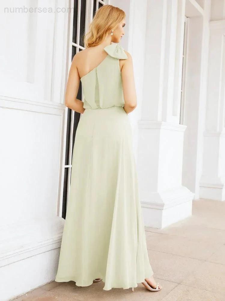 ZapDress Chiffon Ruffled One Shoulder Sleeveless Long Bride Dresses A-line Formal Evening Gown Side Split 28057 (ZD17041)