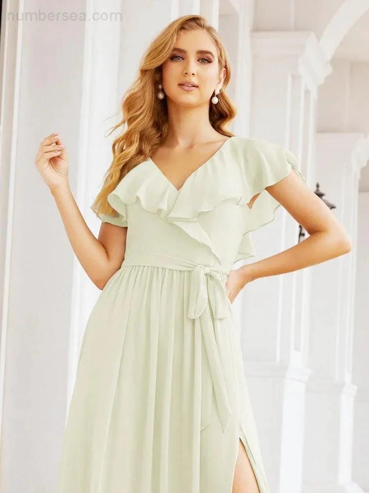 Bridesmaid Dresses with Flutter Sleeves Formal Evening Party Prom Gowns 28044 (ZD17033)