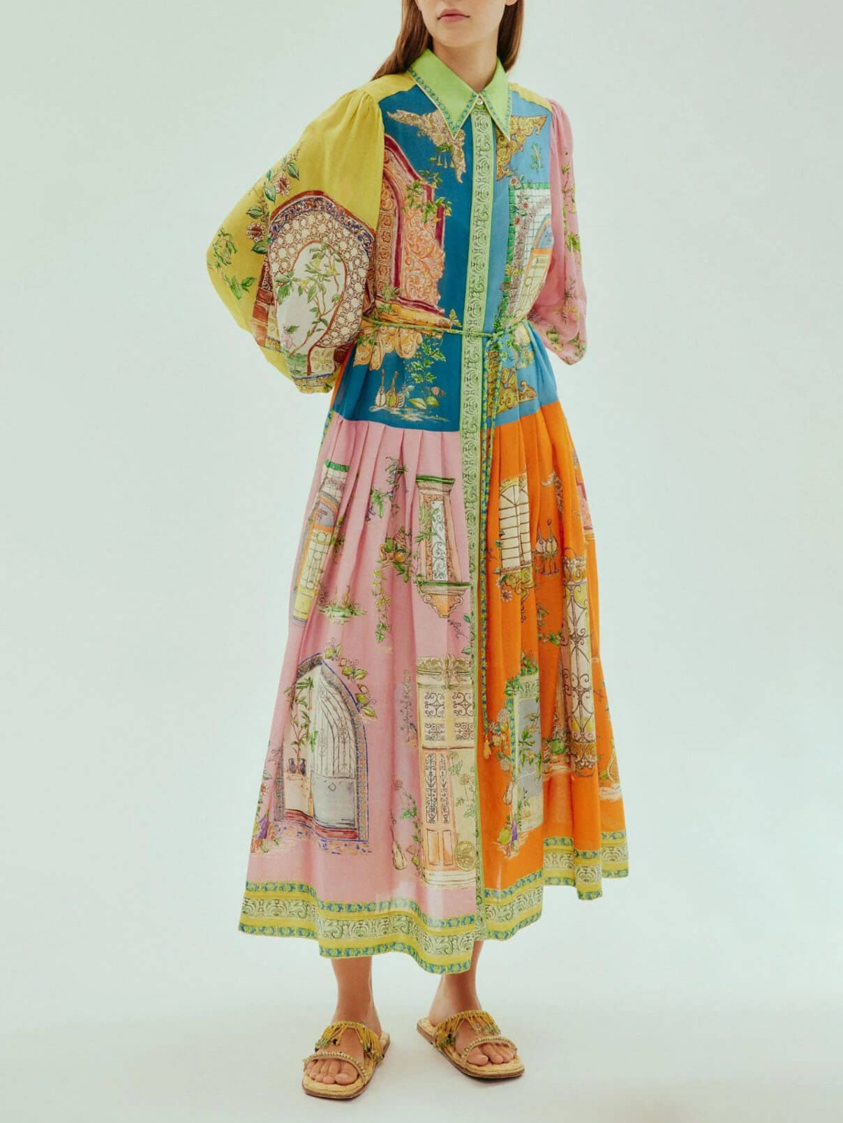 Exquisite Garden Print Button Down Midi Dress