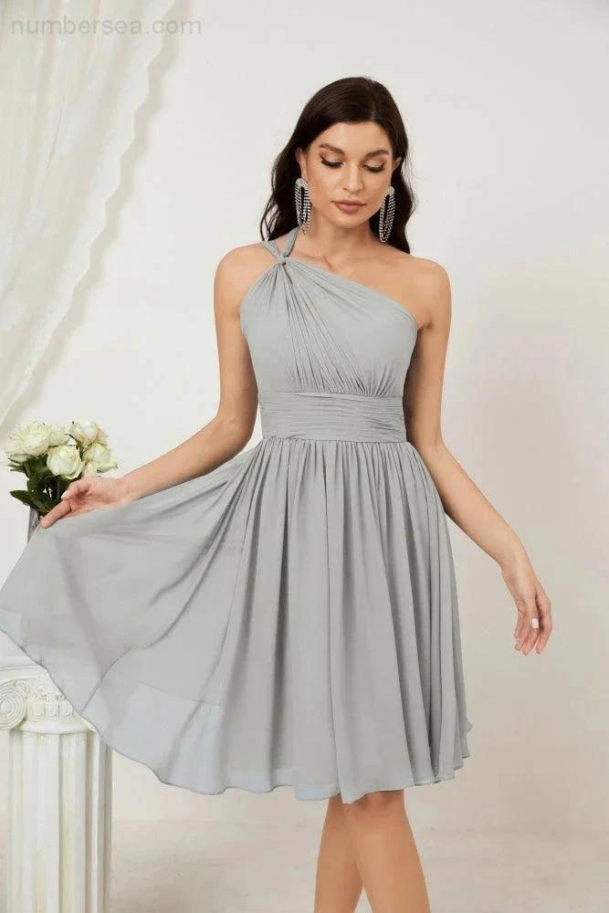 ZapDress Women Chiffon Short One Shoulder Bridesmaid Dress Formal Dresses for Party Homecoming 2804 (ZD16948)
