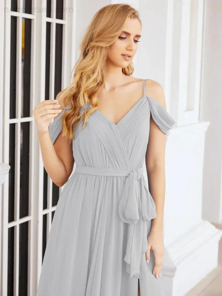 ZapDress Off The Shoulder Chiffon Bridesmaid Dress Long Formal Graduation Gown with Cowl Back 28069 (ZD17004)