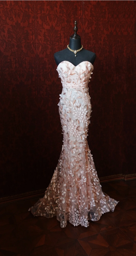 Sweet Pink Mermaid Sweetheart Neckline 3D Petal Tulle Long Prom Dress Evening Dress - VelvetHem