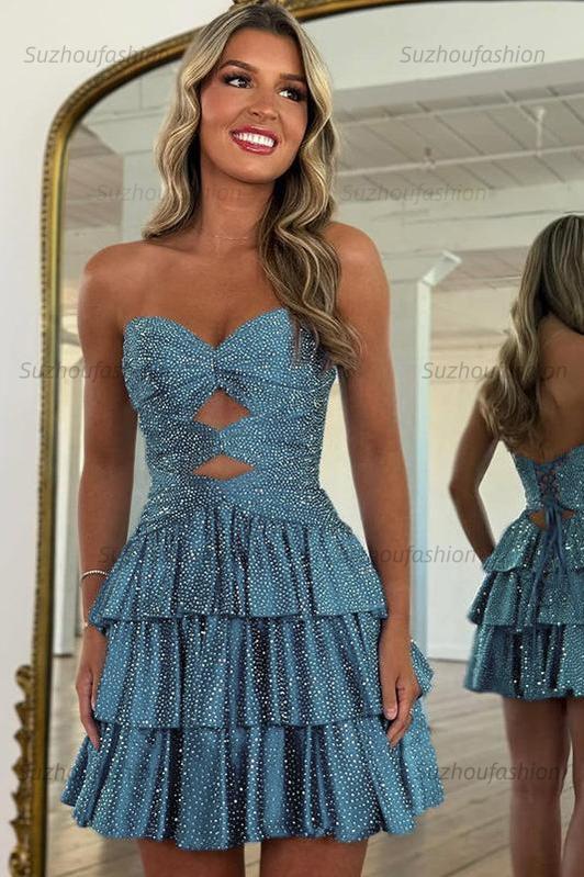 Orange A Line Homecoming Dresses Tiered Short Cocktail Dresses With Beading